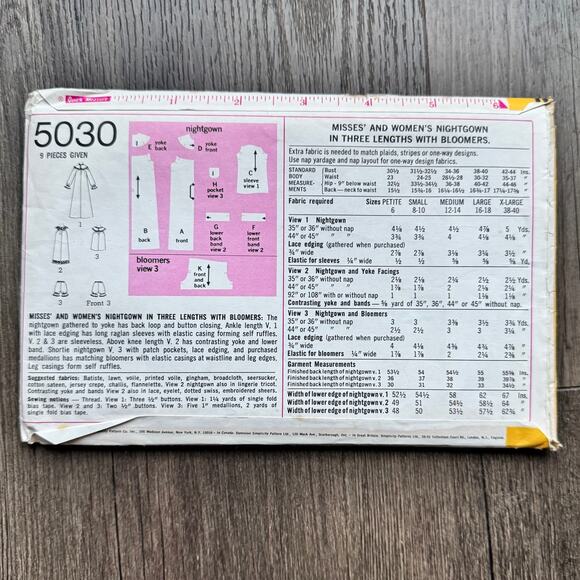 UNCUT Vintage 1970s Simplicity 5030 Sewing Pattern Size XL Nightgown Shorts - Picture 2 of 2